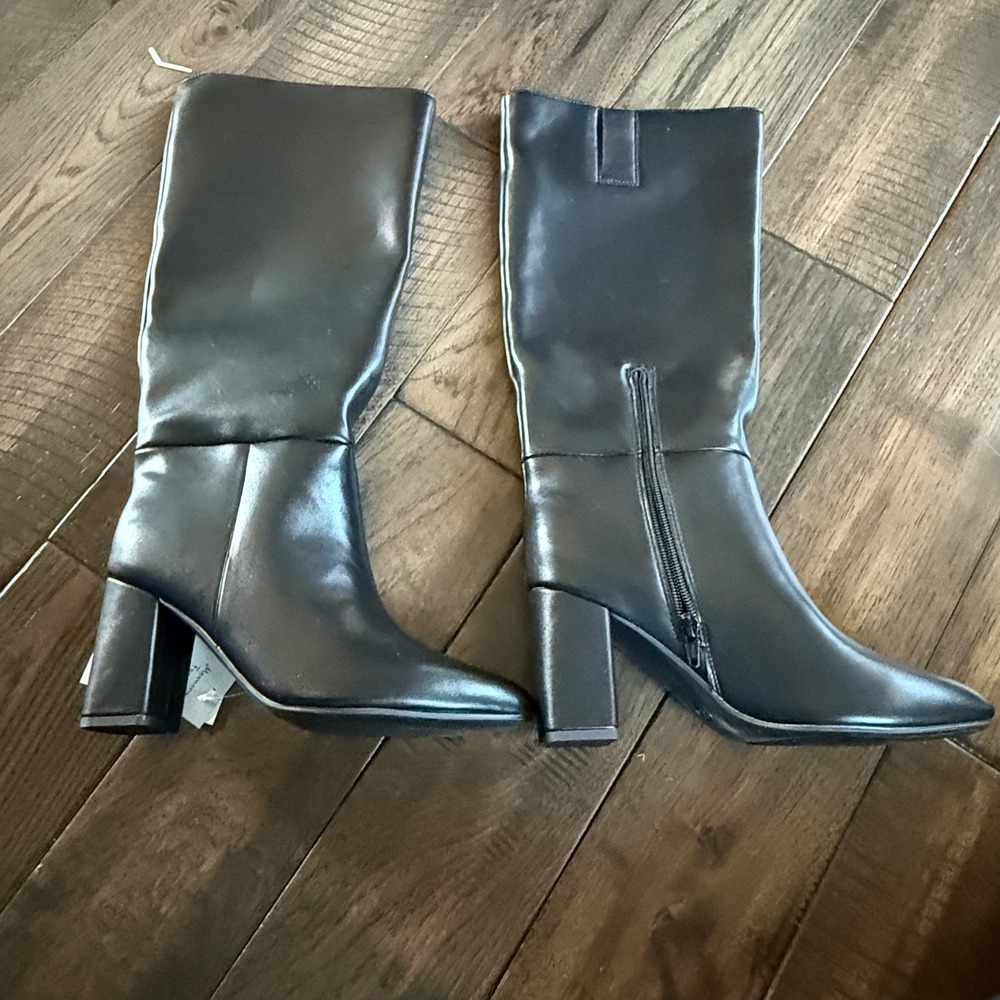 A‎ New Day Evangeline Black Block Heel Tall Boots Memory Foam Womens 8 NEW